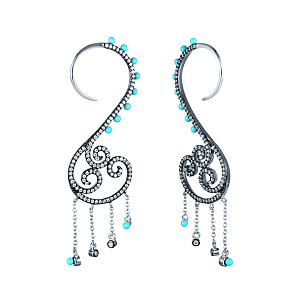 Серьги из серебра с фианитом, бисером