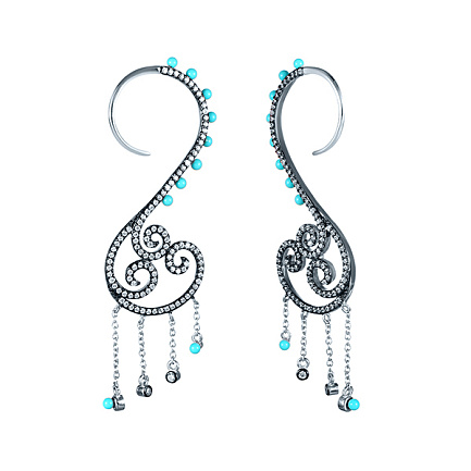 Серьги из серебра с фианитом, бисером