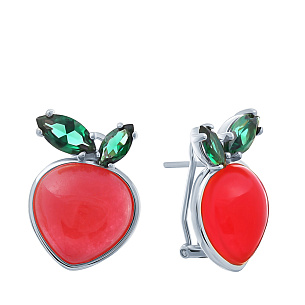 Серьги из серебра с жадеитом, фианитом