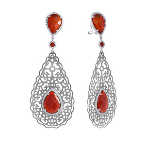 Серьги с агатом, фианитом из серебра