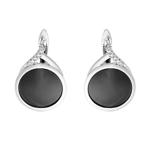 Серьги с английским замком из серебра с керамикой, фианитом