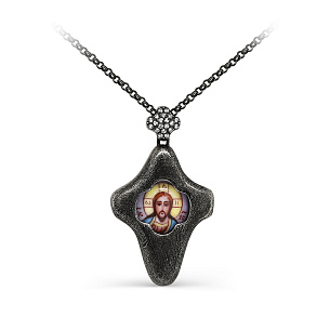 Колье из серебра с фианитами, финифтью