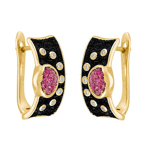 Серьги из серебра с корундами, фианитами и глиттером