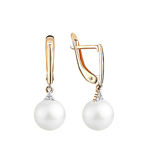 Серьги с английским замком из красного золота с жемчугом