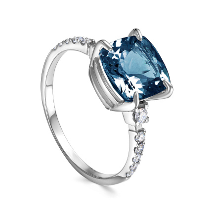 Кольцо из белого золота с бриллиантами и топазом