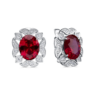 Серьги с английским замком из серебра с фианитами и корундами