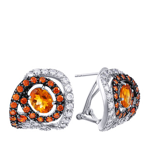 Серьги из серебра с цитринами, фианитом