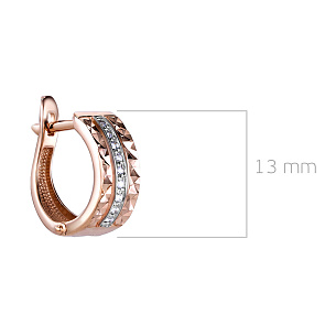 Серьги с английским замком из красного золота с фианитом