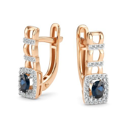 Серьги с английским замком из красного золота с сапфирами и бриллиантами