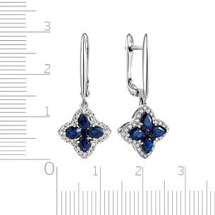 Серьги с английским замком из белого золота с бриллиантами и сапфирами