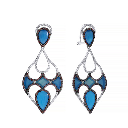Серьги из серебра с агатом и фианитом