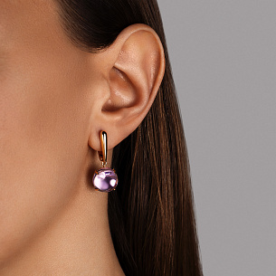 Серьги с английским замком из красного золота с аметистами и бриллиантами