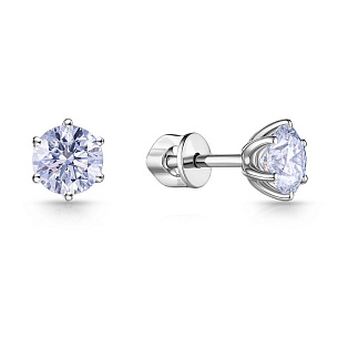 Серьги Пусеты из белого золота с алмазами ограненными синтетическими