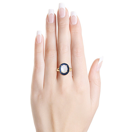 Кольцо из желтого золота с сапфирами и опалом